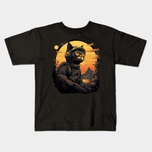 Cat Explorer with Helmet and Goggles Kids T-Shirt